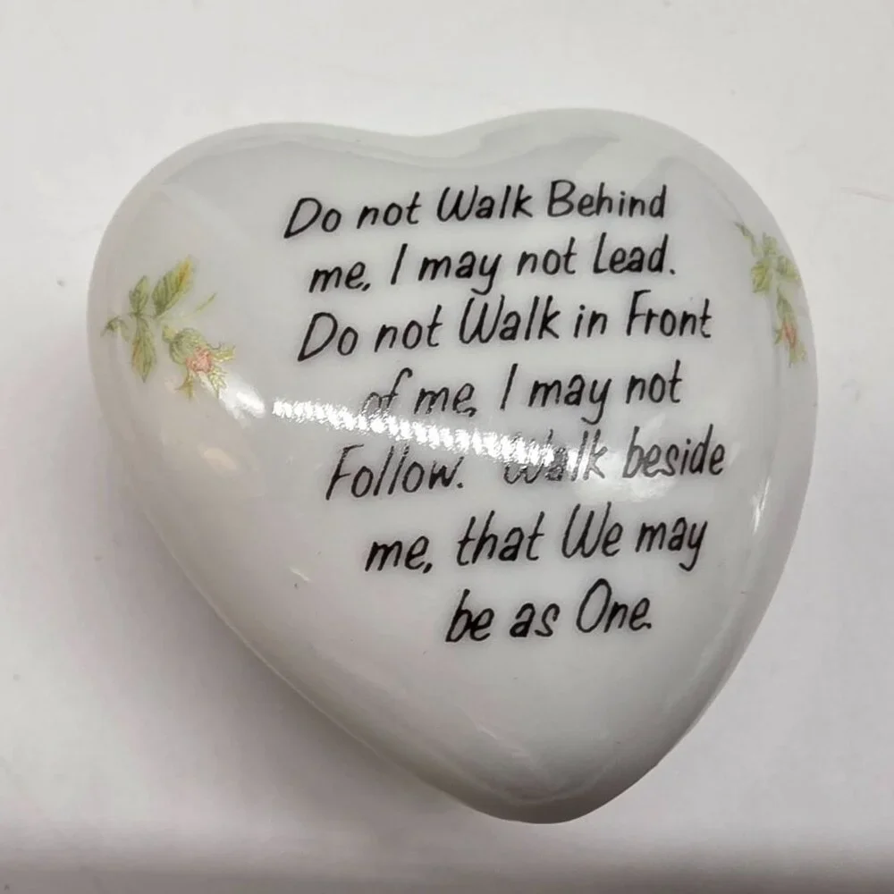 Heart-Shaped Porcelain Trinket Boxes With Inspirational Quotes & Floral Set 4